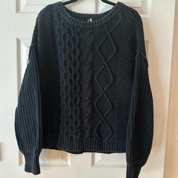 Free People Navy Cable Knit Sweater - Picture 1 of 5